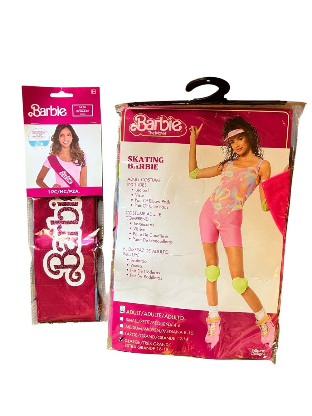 Barbie The Movie Skating Barbie Adult Costume Size XL 16-18 with Barbie Sash